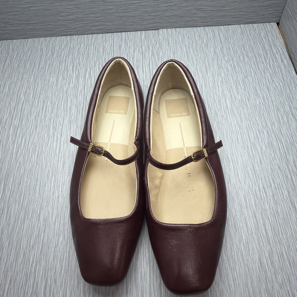 Dolce Vita Mary Jane Flats Burgundy Leather Buckle Ballet Shoes Womens 8